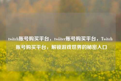 twitch账号购买平台，twiiter账号购买平台，Twitch 账号购买平台，解锁游戏世界的秘密入口