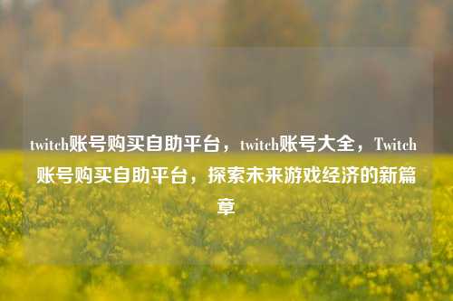 twitch账号购买自助平台，twitch账号大全，Twitch 账号购买自助平台，探索未来游戏经济的新篇章