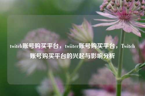 twitch账号购买平台，twiiter账号购买平台，Twitch账号购买平台的兴起与影响分析