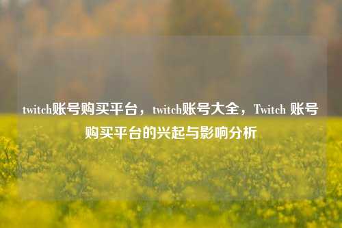 twitch账号购买平台，twitch账号大全，Twitch 账号购买平台的兴起与影响分析